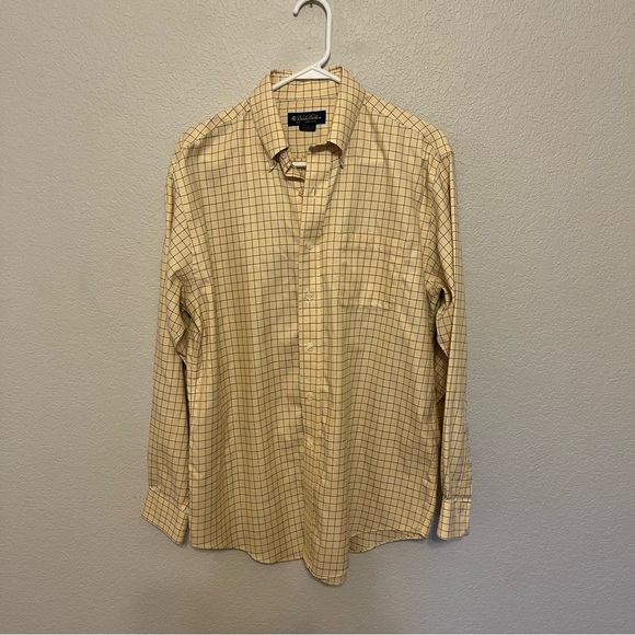 Brooks Brothers Dark Yellow Golden Checkered Button Down Shirt Men's Medium - Picture 14 of 15